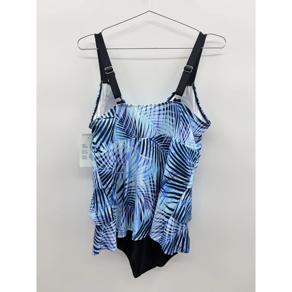 Swim Solutions Womens Size 18 Tummy Control Printed Fauxkini One-Piece Swimsuit - Picture 6 of 12